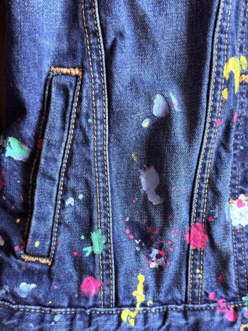 GAP Kids ED Ellen DeGeneres Denim Jacket ARTIST Paint Splatter XXL Regular - Picture 8 of 16